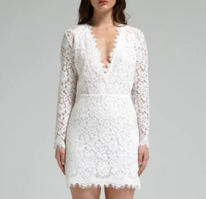 Iro Calix Dress White Lace Long Sleeve Size 38 Short Mini V Neck Lined Designer - Picture 1 of 7