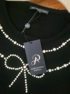 Anthropologie Adrianna Papell Pullover Damen L XL schwarz Strick lange Perlenschleife 99 $ - Bild 1 von 10