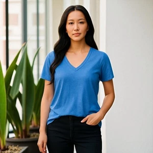 Vineyard Vines Womens Linen T Shirt Beach Blue V Neck Short Sleeve Size Large - Picture 1 of 5