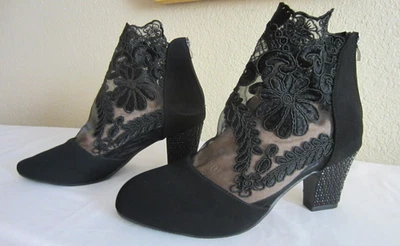 Botines de encaje con estampado floral cremallera trasera punta redonda cuadrada tacones altos para mujer Foto 1 de 4