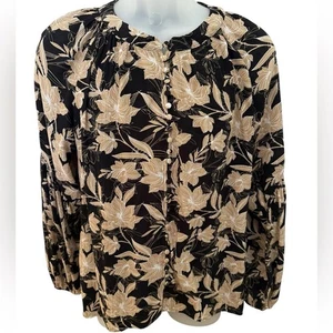 White House Black Market WHBM Black and Tan Floral Blouse Women S Small - Picture 1 of 5