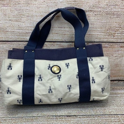 Tommy Hilfiger Lobster Print Tote Bag [2014] Canvas Blue Cream Button Purse - Image 1 of 4