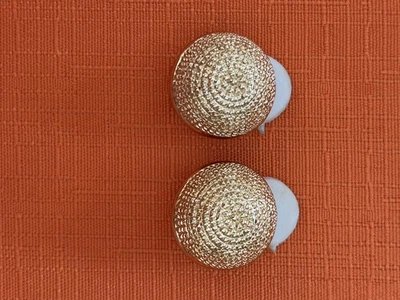 Vtg Goldtone Earrings Domed Button Rope Clip On - Image 1 of 4