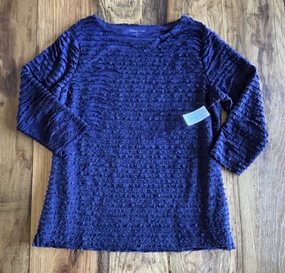 Coldwater Creek Purple Ruffle Top Medium  10 12 M women's NWT 3/4 sleeve stretch - Image 1 of 4
