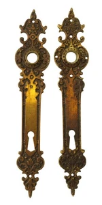 Pair of Gothic European 9.375 in. Passage Door Back Plates - Picture 1 of 7