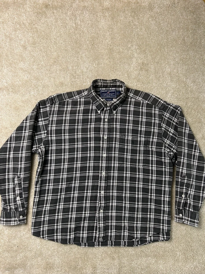 Рубашка спортивная мужская Ralph Lauren очень большая черная белая на пуговицах для улицы - Изображение 1 из 4