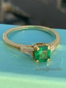 Asscher Cut 2CT Genuine Green Emerald Engagement Wedding Ring 14K Yellow Gold FN - Picture 1 of 5