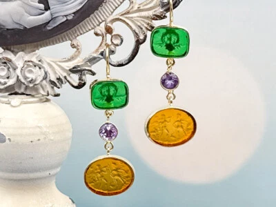 Pendientes camafeo doble gota TAGLIAMONTE Designs (2233E) 925SS/YGP *Reg. $280 Foto 1 de 4