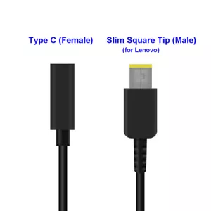 USB Type C Female to Slim Square Tip PD Charger Power Cable for Lenovo Laptops - Picture 1 of 4