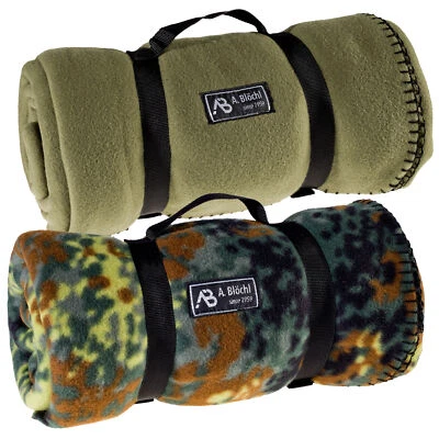 A. BLÖCHL Fleece-Decke 200 x 140 cm Oliv Flecktarn Outdoor Camping Lagerfeuer Kuscheldecke
