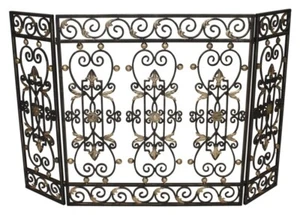 SAVOIE IRON GATE DECORATIVE FIRE SCREEN - BURNISHED GOLD - FIREPLACE SCREEN - Picture 1 of 1