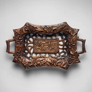 Antique 19h Century Black Forest Carved Wood Bowl / Dish - Picture 1 of 13