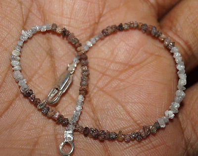 8.03 cts Natural White & Red Rough Raw Diamond Beads 6.5" Bracelet 925 Silver 0! - Image 1 of 3