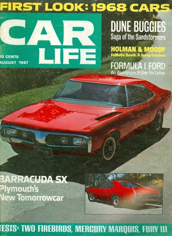 1967 Car Life Magazine: Plymouth Barracuda SX/1968 Cars/Rirebird/Mercury Marquis - Image 1 of 1