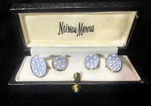 Bracciale vintage smaltato su polvere sterling blu con pois bianchi - Foto 1 di 4