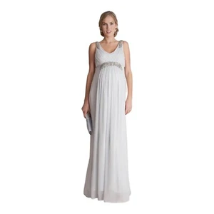Seraphine Maternity Gown Dress Size 10 Mist Gray Chiffon Grecian Style Elegant - Picture 1 of 10