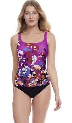 Gottex Tankini Swim Top Floral Art Purple Multicolored Size 16 US NWT - Image 1 of 4
