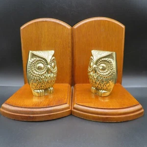 Pair of Vintage Brass Owl & Wood Bookends 6"Tall Unique Decorative Adorable Owls - Picture 1 of 9