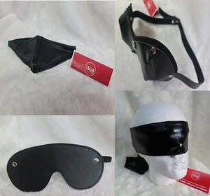 BDSM BLINDFOLDS FAUX LEATHER Eye Mask Sexy Blinder Cuffs Couples Bedroom toy, SM - Picture 1 of 21