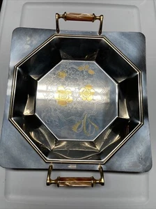 Vintage Serving Platter MGM INOX 18/10 Steel with Gold FBG Italy Rare Find V1 - Picture 1 of 7
