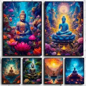 Stone Ancient Buddha Wall Art Poster Meditation Room Home Decor metal tin sign - Picture 1 of 22