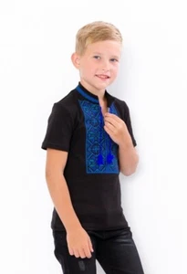 Black vyshyvanka for a boy with short sleeves, t-shirt, clothes from Ukraine - Picture 1 of 2