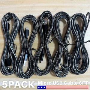 5Pcs 6ft Heavy Duty Fast Charger Micro USB Cable Cord Lot For Samsung Android LG - Picture 1 of 8