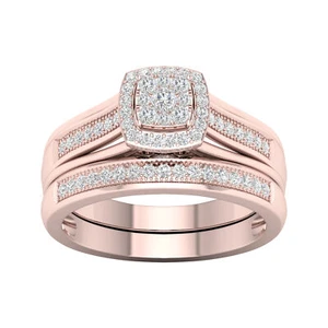 10K Rose Gold 1/3ct TDW Diamond Halo Bridal Set - Picture 1 of 6