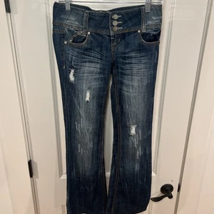 Almost Famous Denim Jeans Skinny Women’s Size 1 Blue Distressed Raw Hem - Picture 1 of 8