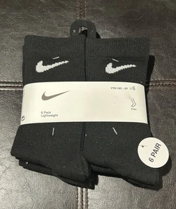 NIKE Boys Socks Crew Lightweight School Kids 6 Pair Shoe Size 10C-3Y Black - Picture 1 of 2