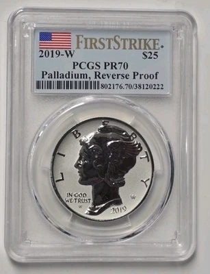 American Eagle 2019-W $25 1 OZ paladio prueba inversa graduación profesional PR70 First Strike Foto 1 de 4