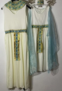 2 Kleopatra Ägyptische Königin Kostüme Kind Größe 8 (4-teilig) & Erwachsene Größe Large (nur Kleid) - Bild 1 von 4