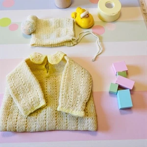 Vintage Baby Crocheted Baby Sweater And Hat - Picture 1 of 4
