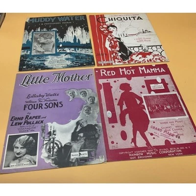 4 Vintage Sheet Music Blues, Jazz & Latin Themes, "Muddy Water," "Red Hot Mamma" - Image 1 of 4
