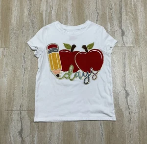 Cat & Jack Size S (6/7) 100 Days of School Appliqué White T-Shirt Short Sleeve - Picture 1 of 10