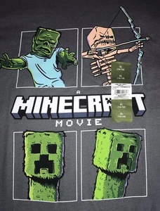 A MINECRAFT MOVIE BOY’S SZ XL 14/16 GRAY SHORT SLEEVE T-SHIRT TEE COTT/POLY NWT - Picture 1 of 3