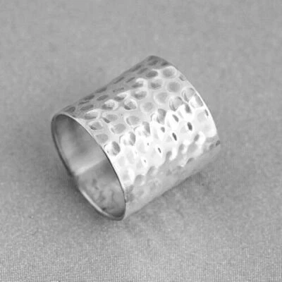 Hammered Long Statement Silver Band Ring Tube Ring Cigar Handmade Chunky Rings - Image 1 of 4