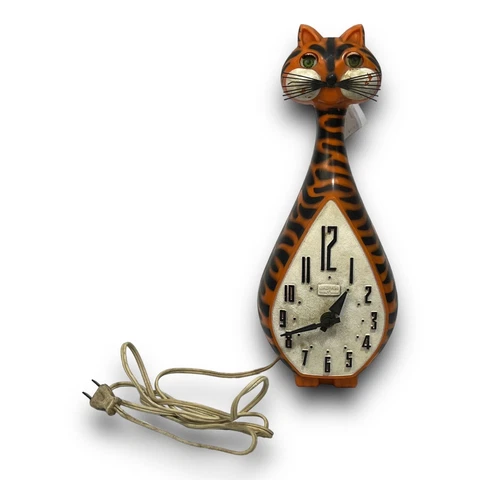 Spartus Here Kitty Kitty Kitty Orange And Black Cat Clock 1950’s Cover