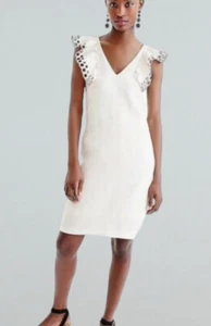 J Crew Collection White  Linen Blend Ruffle-Shoulder Eyelet Shift Dress Size 10 - Picture 1 of 8