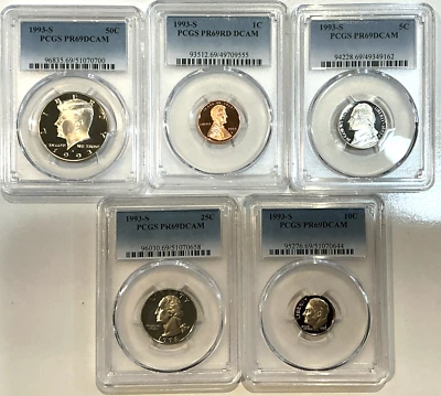 1993-S Proof Set Date 5 Coin Newly Graded PCGS PR69 DCAM Perfect Gift - Image 1 of 2