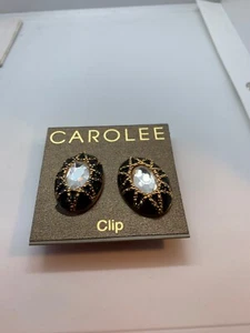 $38 CAROLEE BLACK & CLEAR CRYSTAL CLIP ON EARRINGS S84 - Picture 1 of 4