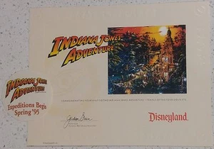 1995 DISNEYLAND INDIANA JONES RIDE OPENING EMBOSSED DISNEY LITHOGRAPH & STICKER - Picture 1 of 6