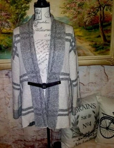 Simply Noelle Sweater S/M Oatmeal & Black Nubby Knit Open Front Duster Cardigan - Picture 1 of 9