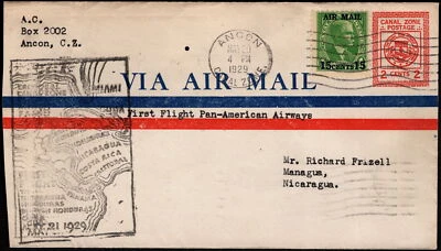 Canal Zone - 1929 - Pan-American Airlines Nicaragua First Flight Cover w/ # UC2a - Image 1 of 2