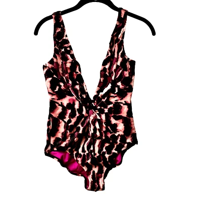 DVF Diane Von Furstenberg Swimsuit SZ S Purple Bash Printed Deep V-neck - Image 1 of 4