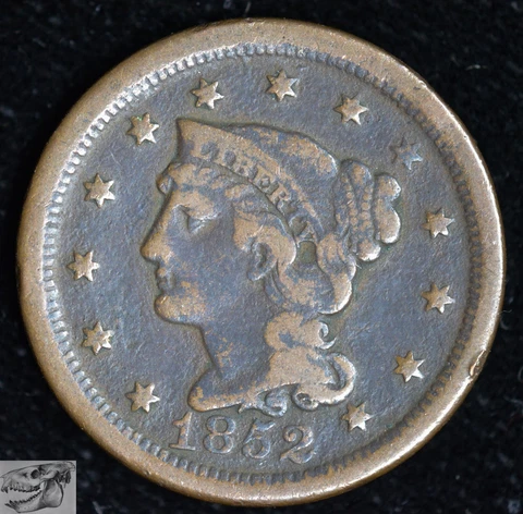 1852 Braided Hair Large Cent, Very Good+ Condition, Free Shipping in USA, C6333 Cover