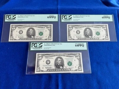 3 - 1995 $5 Federal Reserve STAR Notes w/ Consecutive SN - ATLANTA (Item # 014) - Image 1 of 2