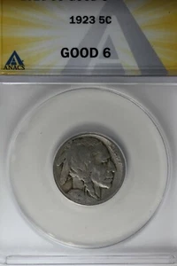 1923 .05 ANACS G 6 Buffalo Nickel, Indian Nickel, 5 Cent Piece - Picture 1 of 2