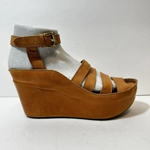 Chocolate Blu Leather Strappy Wedges 7.5 Wilson Heels $165 Retail - Picture 1 of 10