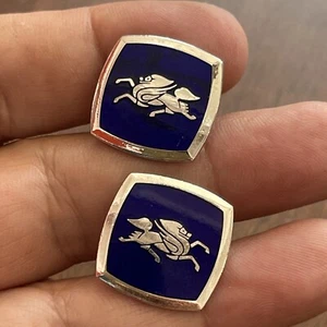 Vintage Cufflinks Silver-tone Enameled Purple PEGASUS - Picture 1 of 4